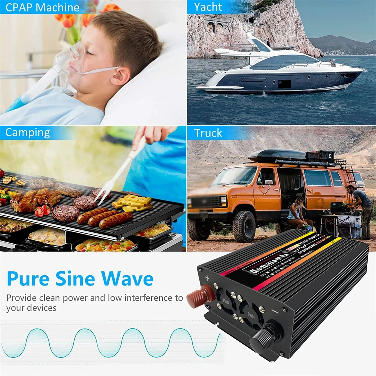 10000W Pure Sine Wave Power Inverter DC 12V 24V To AC 220V Inverter for Solar System Home Outdoor Car TV Fan