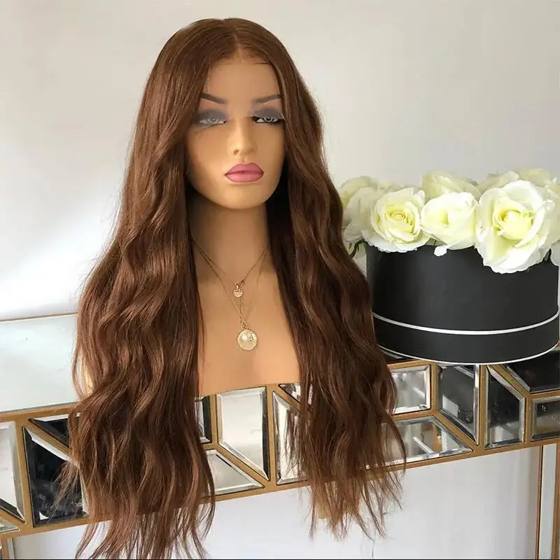 

Brown Long 28inch Boby Wave 5x5 Silk Base Glueless Jewish Human Hair Wig With BabyHair HD Lace European Hair Preplucked Daily