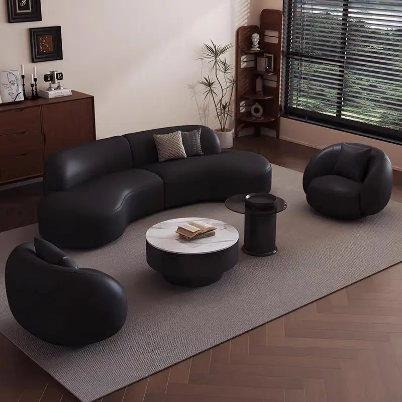 2025 Hot Minimalist Luxury Black Juego De Sofas Para Sala Three-Seat Sofa Set Furniture Couch Living Room  Boucle Curved Sofa