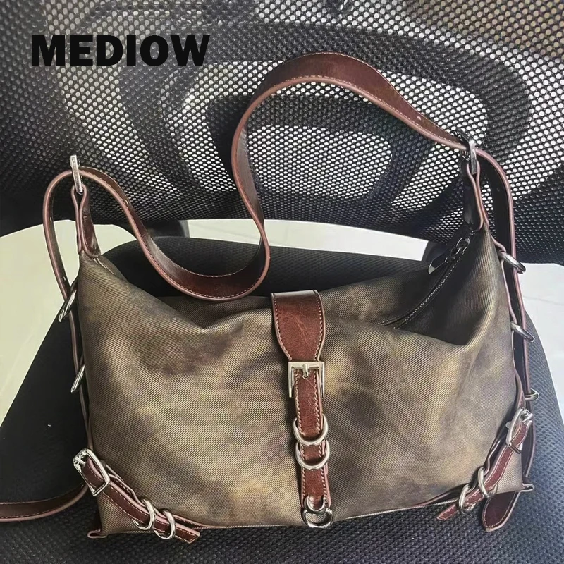 MEDIOW Vintage Bags For Women's Luxury Designer Handbags Purses 2023 New In PU Ring Belt Decoration Y2K Small Underarm Shoulder