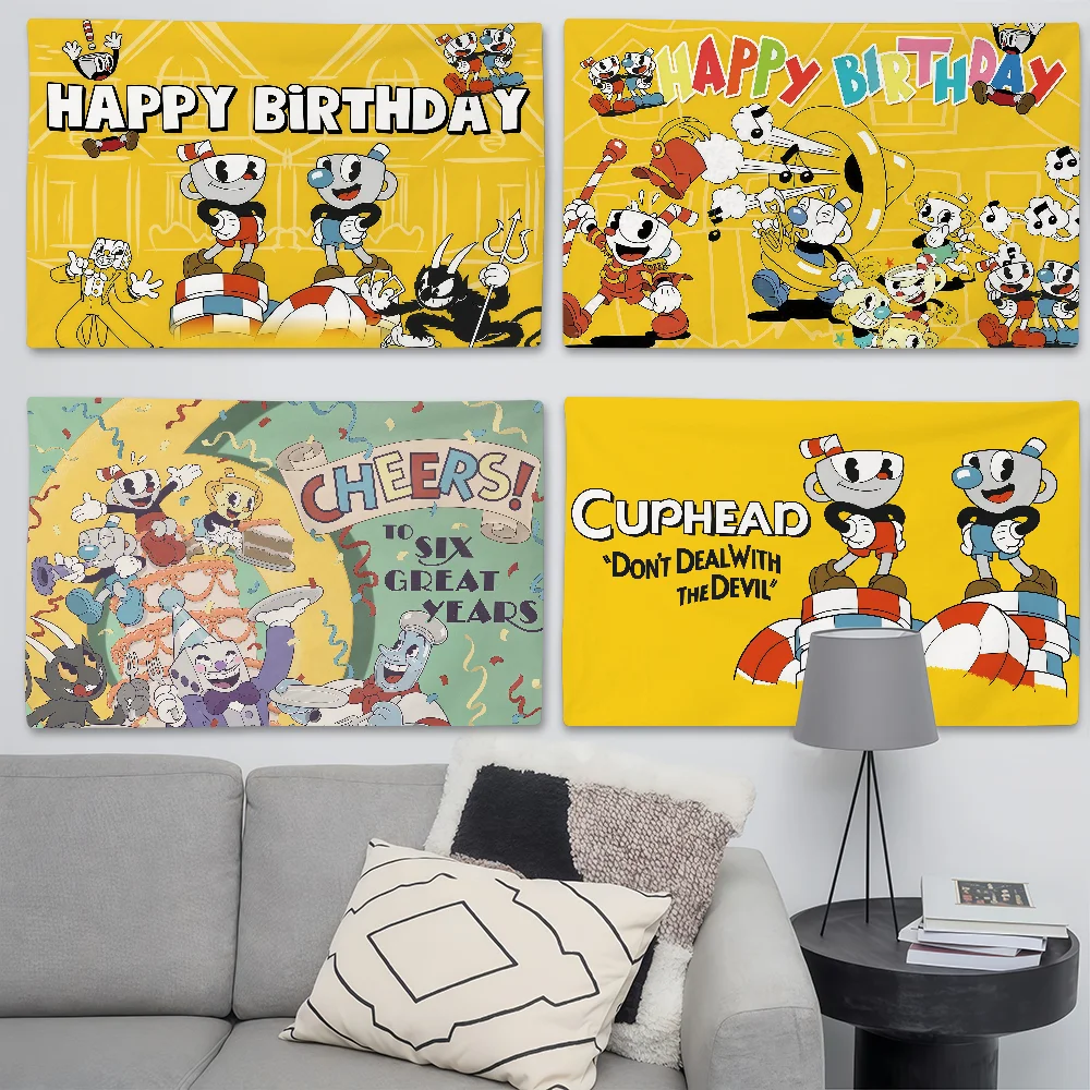 Lustige C-Cuphead-Flagge, geeignet für Geburtstagsfeiern, Wohnzimmer, Schlafzimmer und Outdoor-Camping-Dekorationen