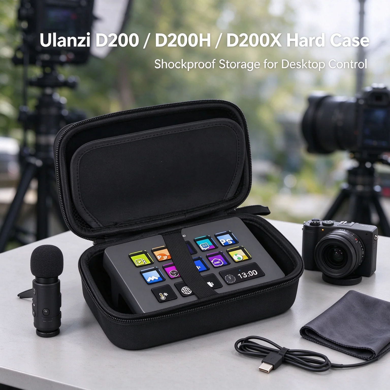 Hard shell Case for Ulanzi D200/D200H/D200X Stream Deck,Shockproof Dustproof Storage Box for Live Streaming Video Editing,Black