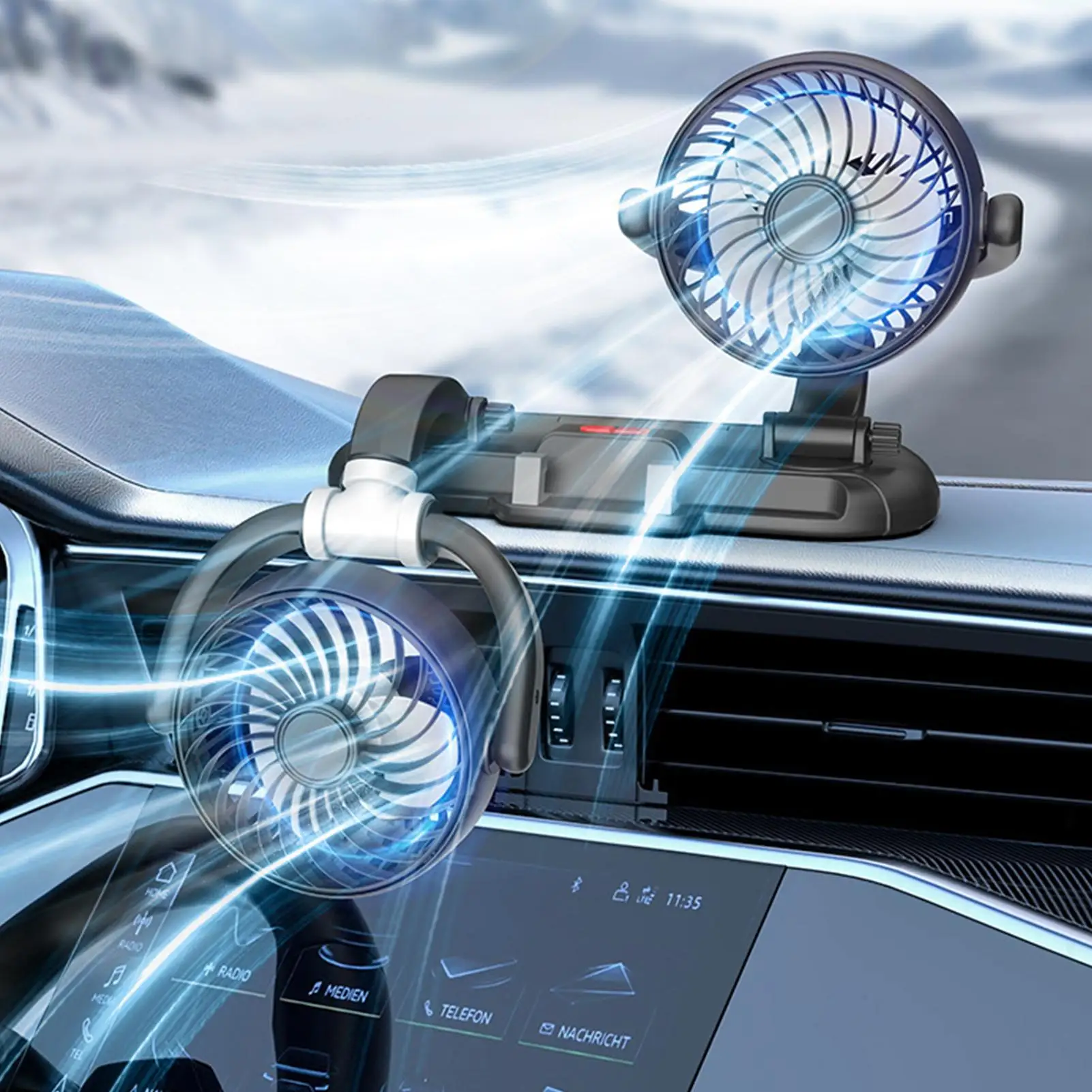 

USB Car Fan 160 Rotation Vehicle Cooling Outdoor Personal Fan For Drivers Travelers Trucks Sedans RVs Travel Camping Home Study