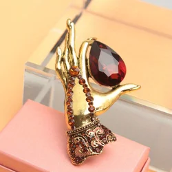 Rhinestone Hand Brooches for Women Classic Slim Hand Party Office Casual Brooch Pins Gifts