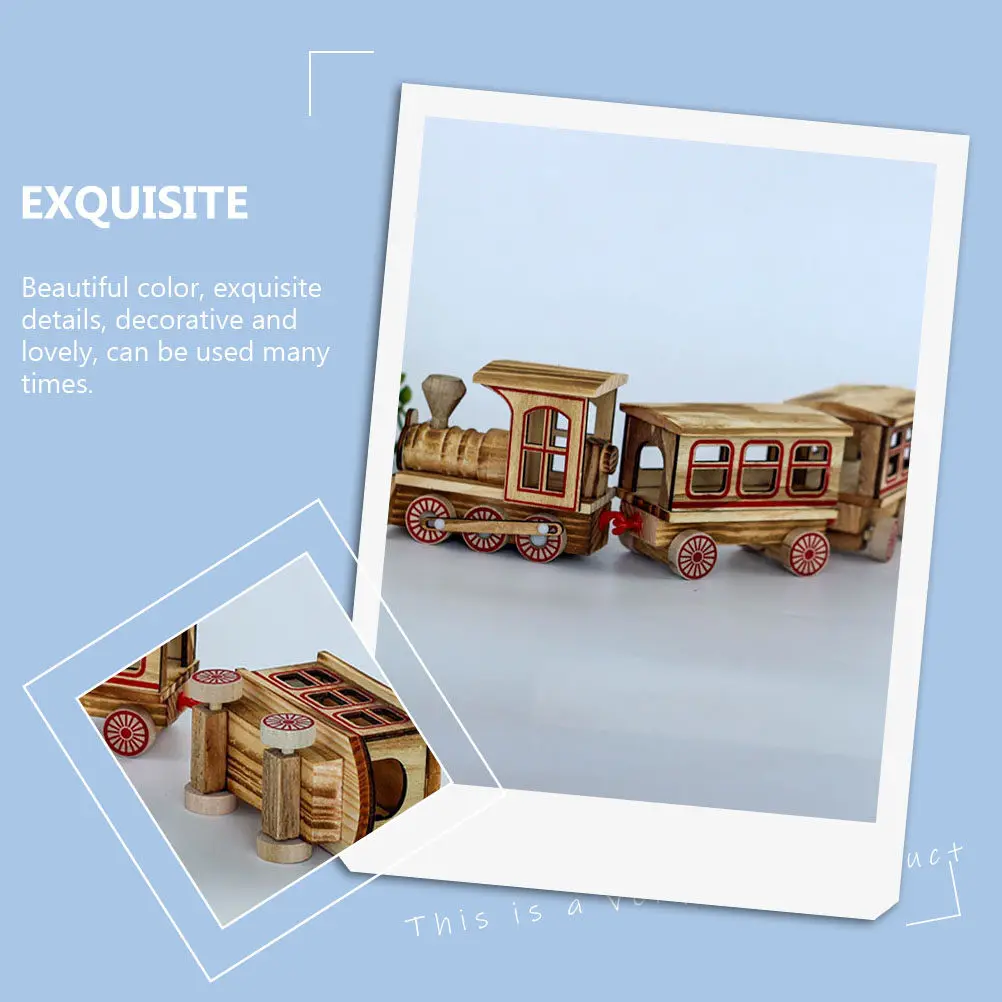 1Set Christmas Train Wooden Craft Three-Section Small Train Decorative Prop for Home Restaurant Party Xmas Ornament Festival