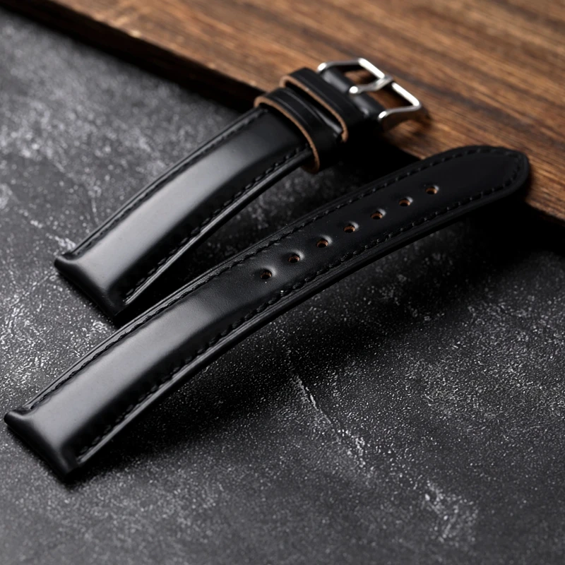 Luxury Leather Handmad Japanese Horse Hip Leather Bracelet 18 19 20 21 22MM Black Vintage Men's Watchband, Vintage Soft Bracelet
