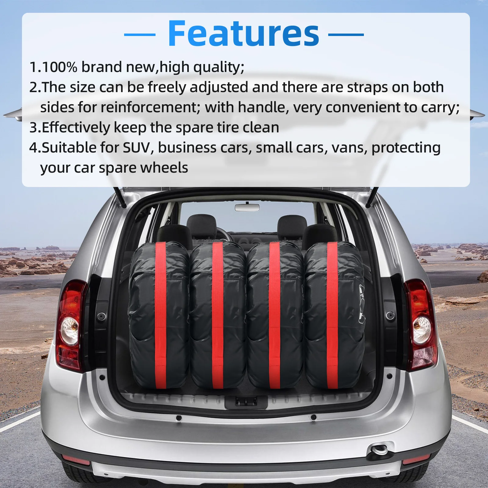 4PCS Universal Car Spare Tire Covers Case Tires Storage Bags Auto Wheel Tires Storage Bags Vehicle Tyre Waterproof Polyester Bag