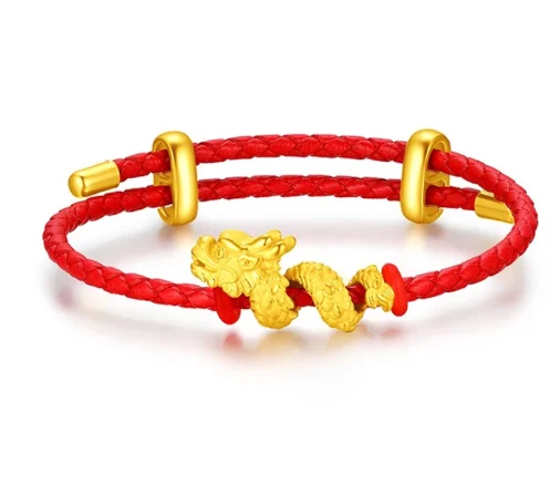 24k pure gold dragon charms red / blk hand strings for couples diy bracelets for men