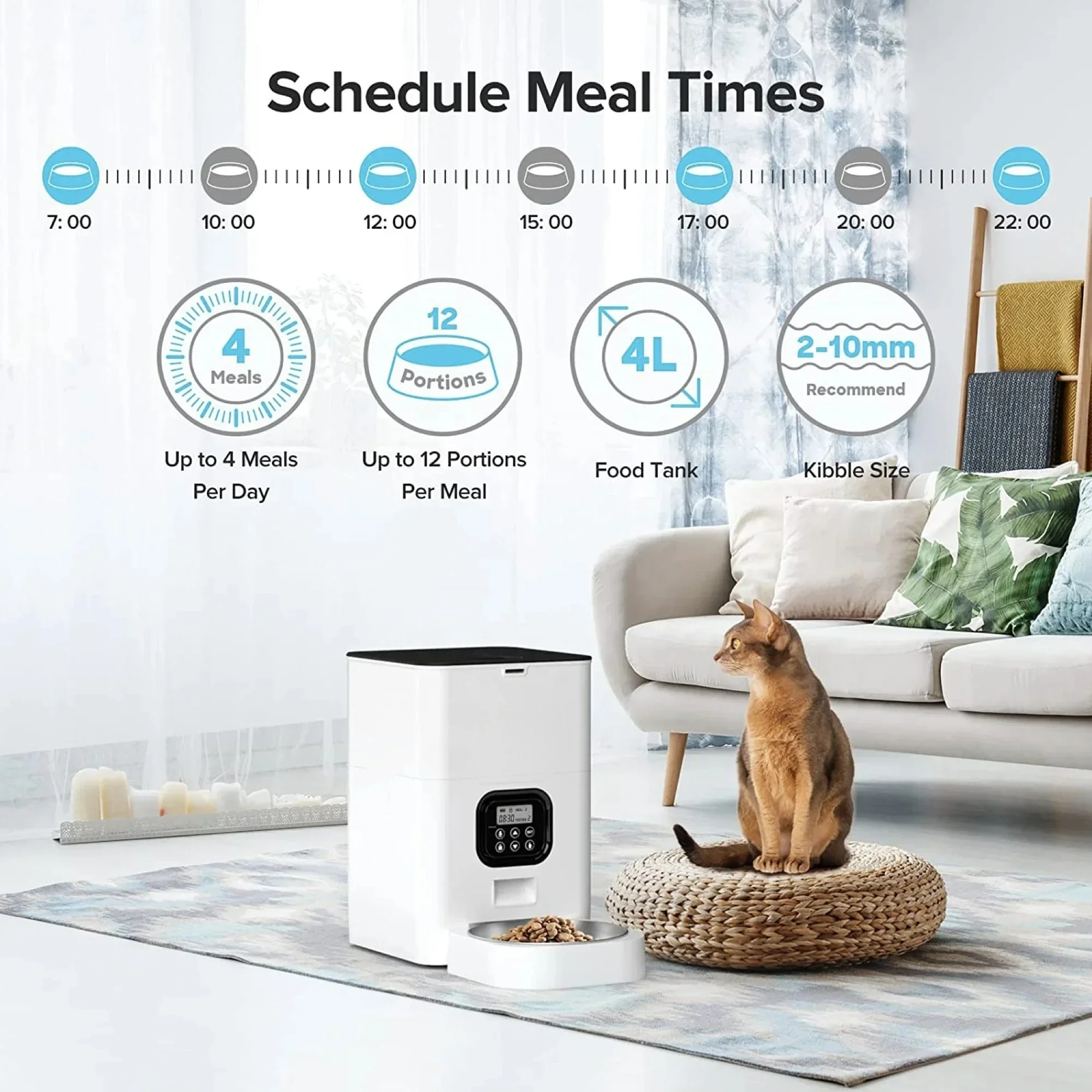 4L & 6L Stainless Steel Automatic Cat Feeder Programmable Timing Control Dry Food Dispenser Auto Pet Feeder with Travel Bowls