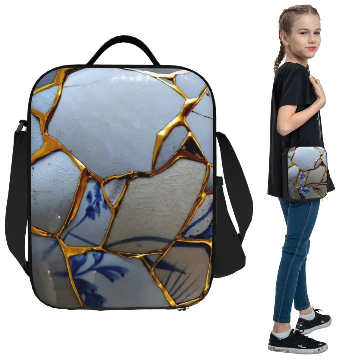 

Kintsugi Lunch Bags Insulated Bento Box Portable Lunch Tote Leakproof Picnic Bags Cooler Bag for Woman Kids School