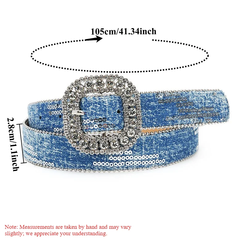 Fashionable Sequin and Rhinestone Buckle Women’s Metal Belt Niche Edge-Stitched Beaded Instagram-Style Jeans Belt