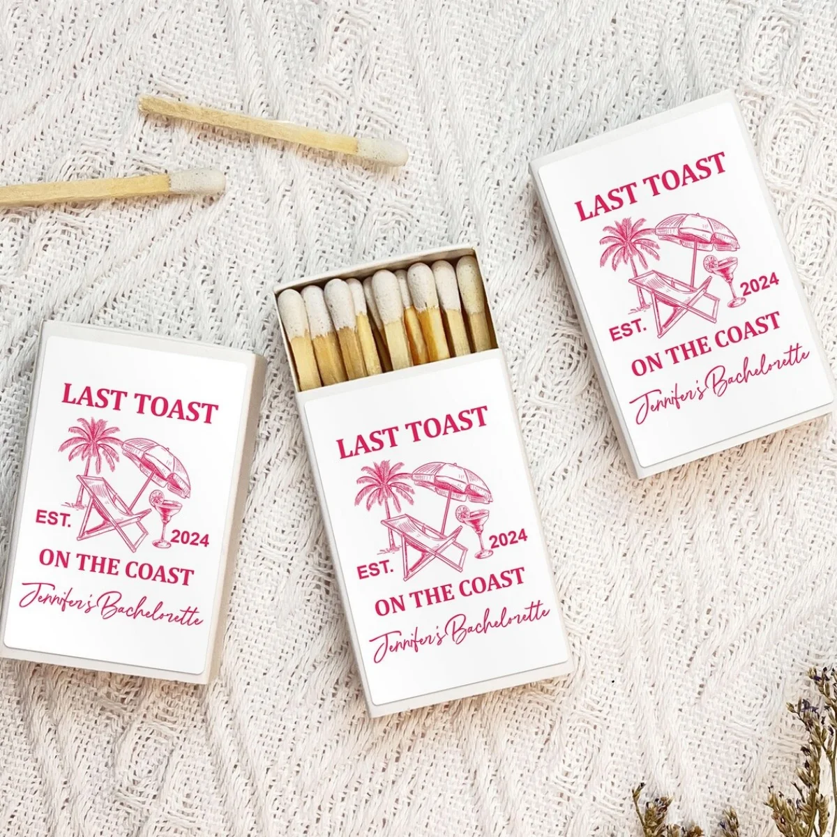 

Custom Beach Bachelorette Matchbox/Coastal Bachelorette Party Decor/Custom Bachelorette Matchbooks/Bridesmaid Gifts/Toast on the