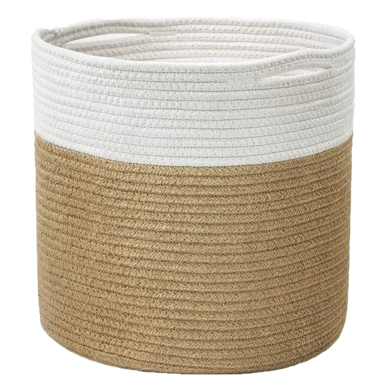 ABUL-Cotton Roll Rope Basket, Decorative Woven Storage Basket, Laundry Basket, Suitable For Pillows, Toys, Clothes, Towels
