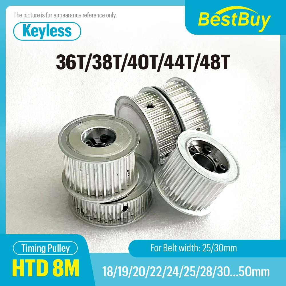 

HTD 8M 36T 38T 40T 44T 48T Timing Pulley Keyless Bushing Bore 18-50mm Synchronous Wheel Belt Width 25/30mm