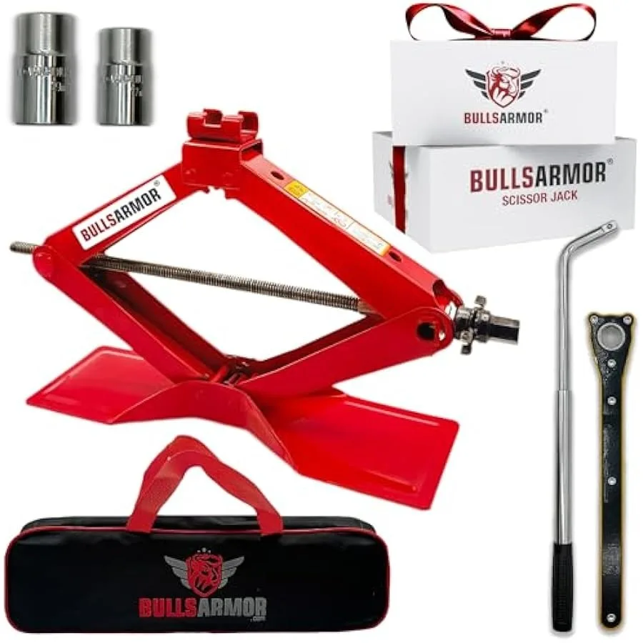 

Scissor Jack Kit - 2 Ton 4400 lbs - Extra Wide Base - Universal Car Tool Kit with Ratchet and Lug Wrench - All-in-One Portable