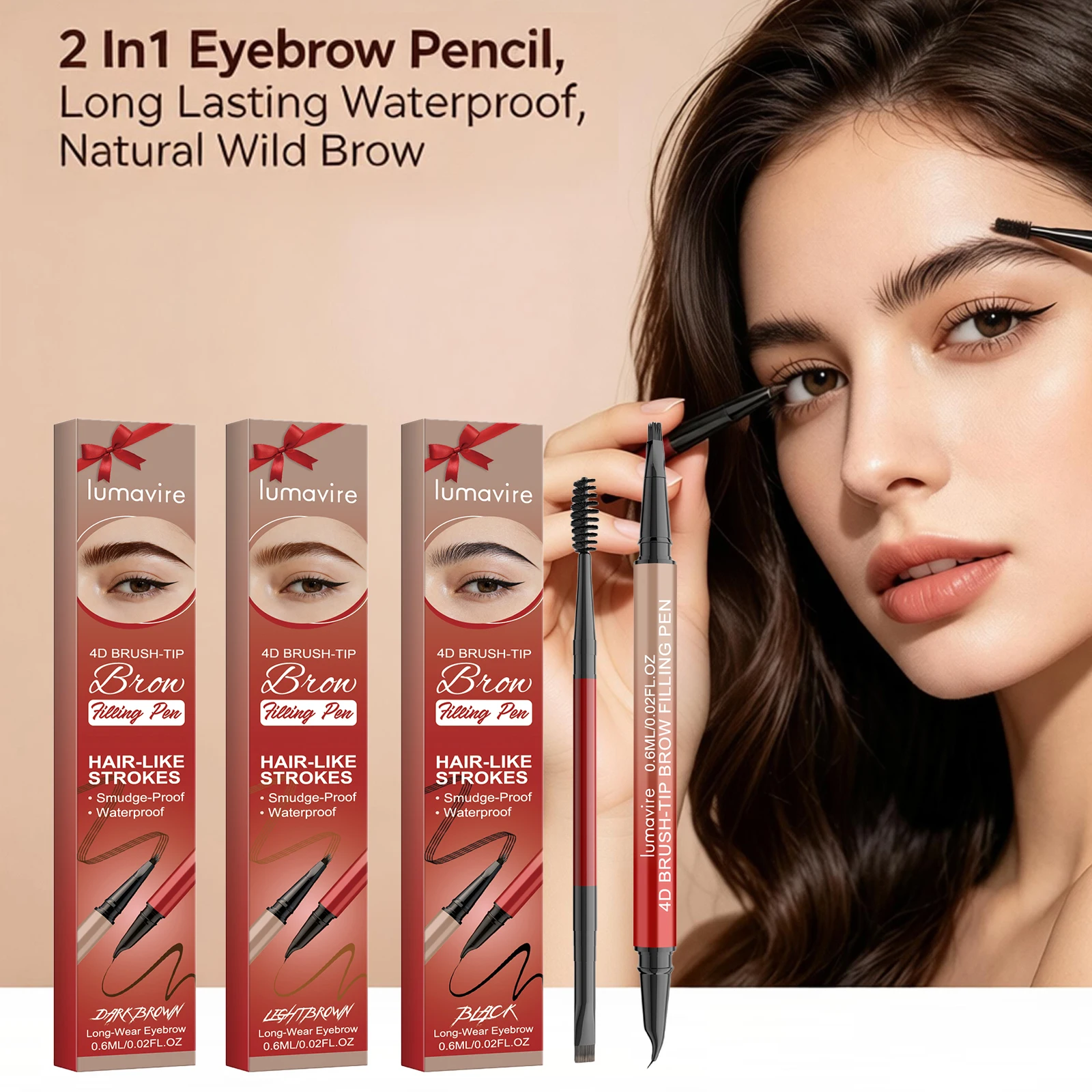 2 In1 Eyebrow Pencil Natural Wild Brow Smooth Outline Stereo Color Long Lasting Sweat Proof Brow Styling Makeup Tool 3 Colors