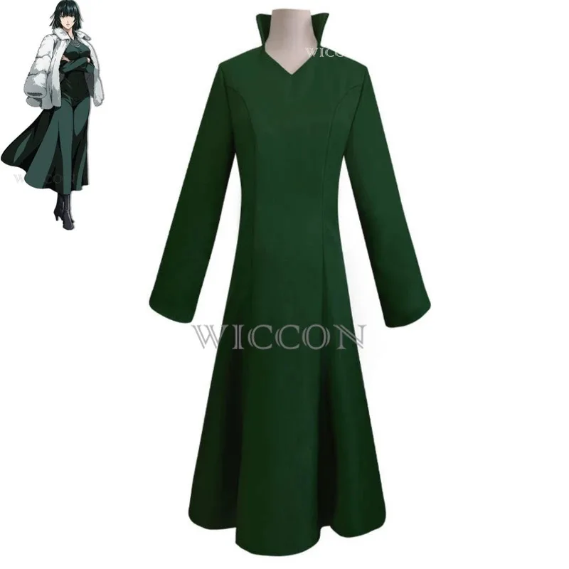 

dd54Аниме One Punch-Man Фубуки Косплей Костюм Парик Зеленое Платье С Длинными Рукавами Взрослая Женщина Сексуальный Хэллоуин Маскарадный Бальный Костюм