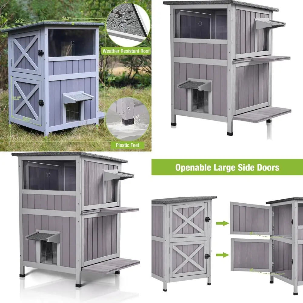 

Durable Wooden Outdoor Cat Shelter for Winter with Easy Access