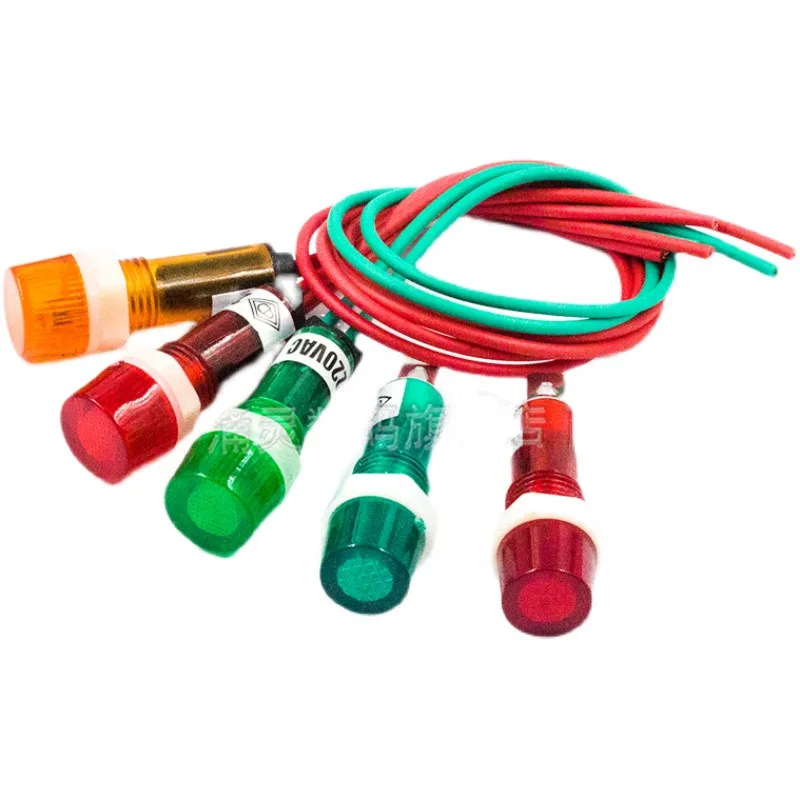 10Pcs Ac 220V Neon Indicator Pilot Signaal Lamp Rood Licht W 7.7 "Lange Kabel