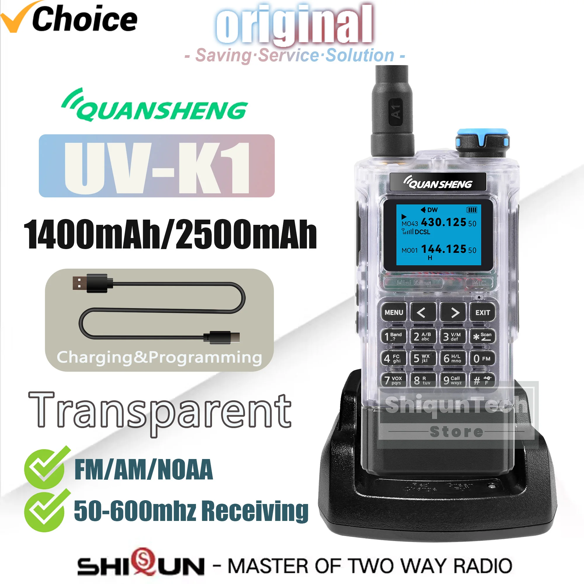 QUANSHENG UV-K1 Air Band Walkie Talkie UHF VHF FM Wireless Frequency Copy 2MB Flash USB-C Charging Long Range Mini Two Way Radio