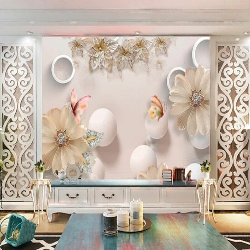 Nordic 3D stereoscopic spherical jewelry flower decorative painting TV luxury home decoration bedroom background wall