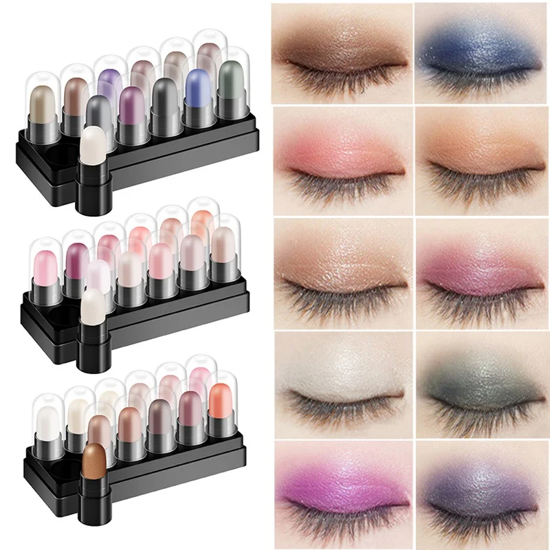 

12 Colors/Set Highlighter Eyeshadow Pencil Waterproof Long-Lasting Matte Glitter Eye Shadow Pen Pigment Cosmetics Makeup Tools