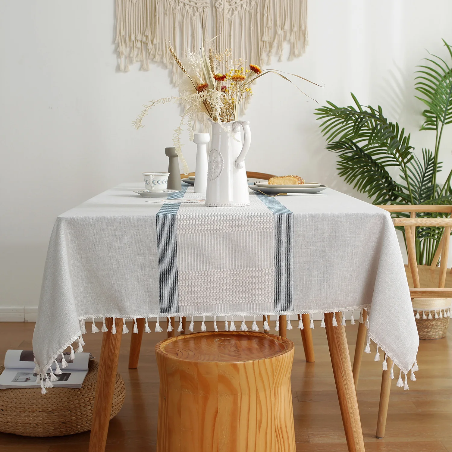 Simple Mesh Tablecloth for Home Cotton Linen, Rectangular Striped Table cloth, Restaurant decoration Banquet Coffee Tablecloths