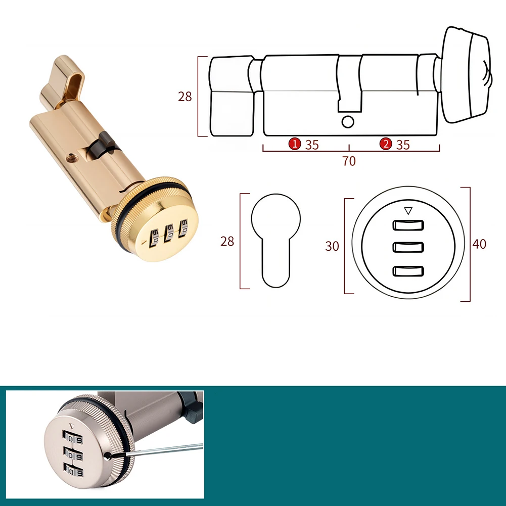 1 шт. механический комбинированный дверной замок, цилиндр 70 мм, замок с ручкой и 3-значным паролем для деревянных дверей, толщина 30-50 мм