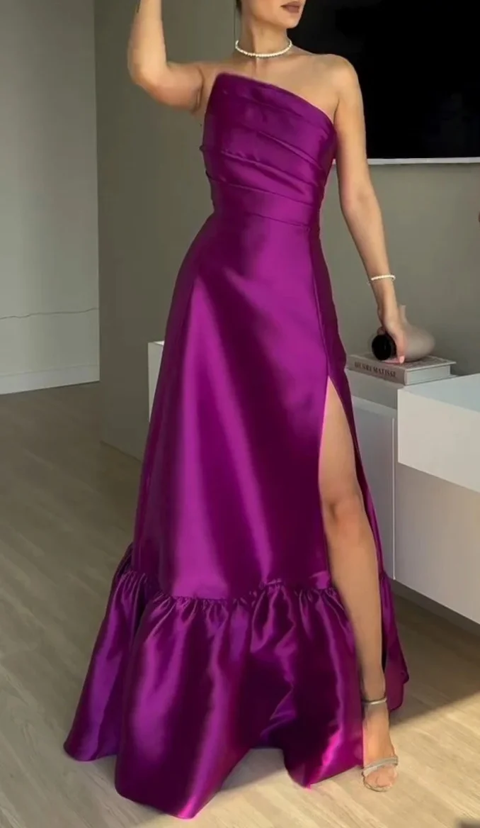

QR Customized elegant Party Dress Special Occasion Dresses Luxury Women Strapless Satin A Line Evening Robes De Cocktail Prom