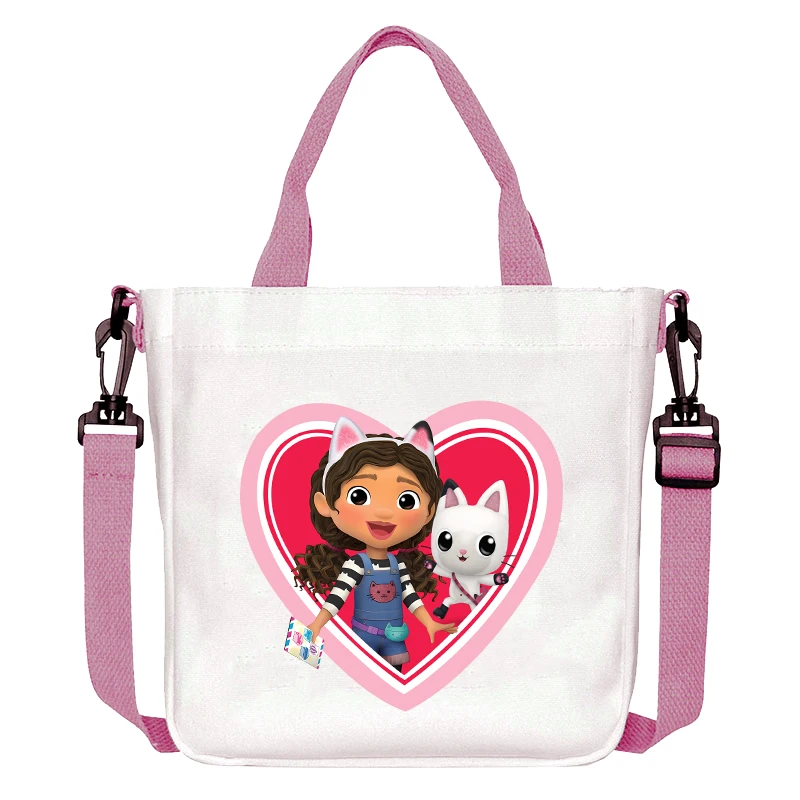 กระเป๋าสะพายข้าง Gabby Dollhouses สำหรับผู้หญิง กระเป๋าผ้าแคนวาสลายอนิเมะ กระเป๋าถือสำหรับสาวๆ ใช้สำหรับช้อปปิ้ง เดินทาง จัดระเบียบ กระเป๋าสะพายไหล่แฟชั่น ของขวัญวันเกิด