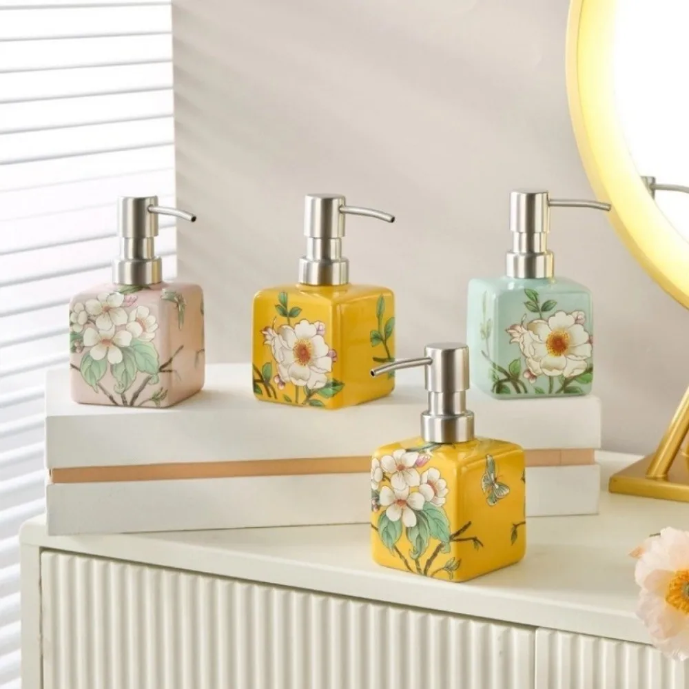 Dispenser di sapone cinese da 200 ml in ceramica con testa della pompa in acciaio inossidabile, bottiglia per lavaggio a mano, dispenser per shampoo, gel doccia