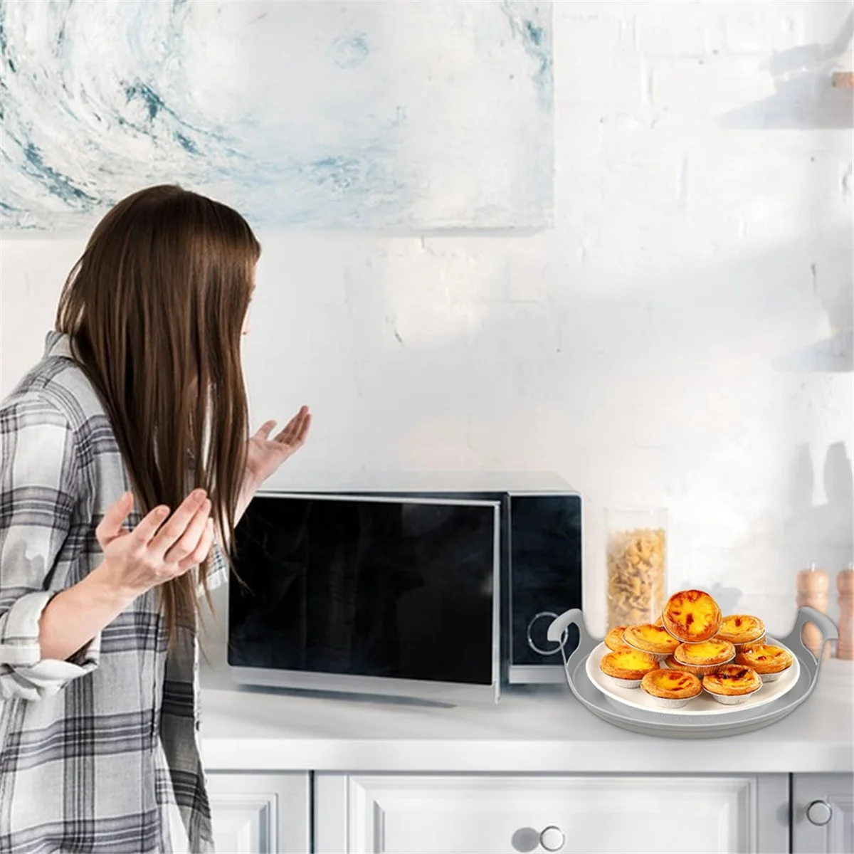 ハンドル付き電子レンジボウルホルダー、クールプレート、電子レンジトレイ、2パック