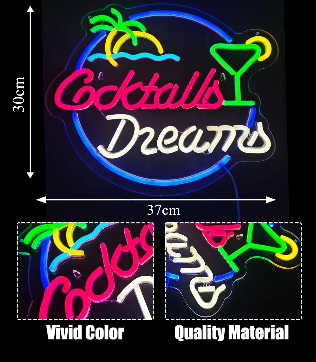 Cocktails Dreams USB Powered Led Neon Sign Dimmable Neon Light Wall Decor For Room Decor Bar Home Room Bedroom