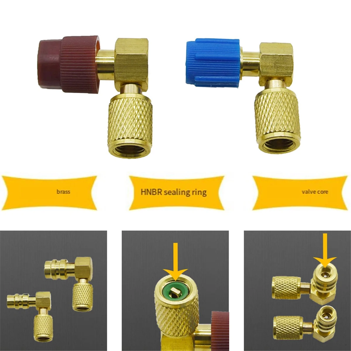 محول شحن متين 2 قطعة A/C يحول منفذ R12 لقبول R134a موصل التحديثية سريع القطع 90 درجة الذكاء