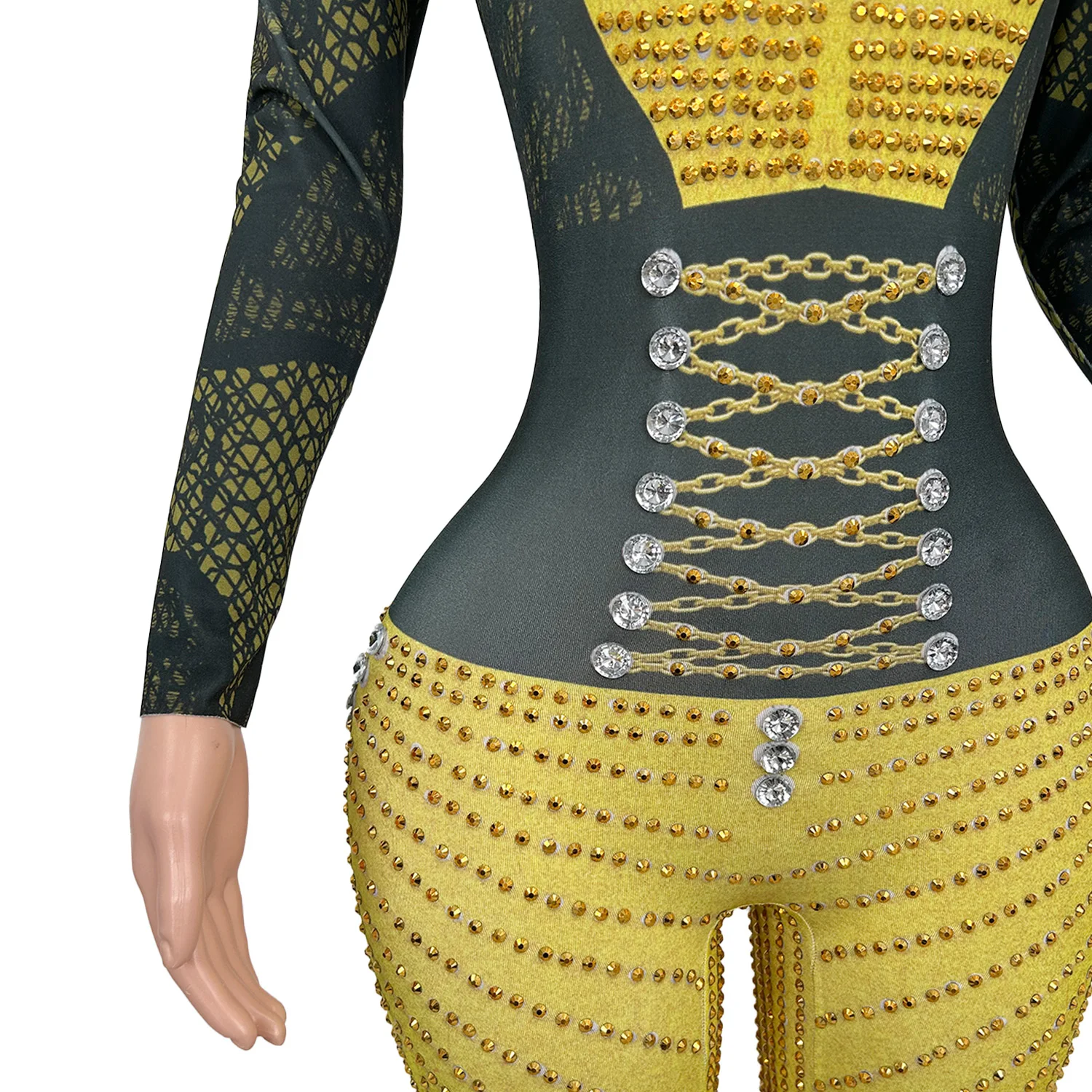 Sexy Stretch Rhinestones Party Jumpsuits Women Stretch Long Sleeve Crystal Romper Nightclub Prom Bodysuit Dance Wear Huangzuan