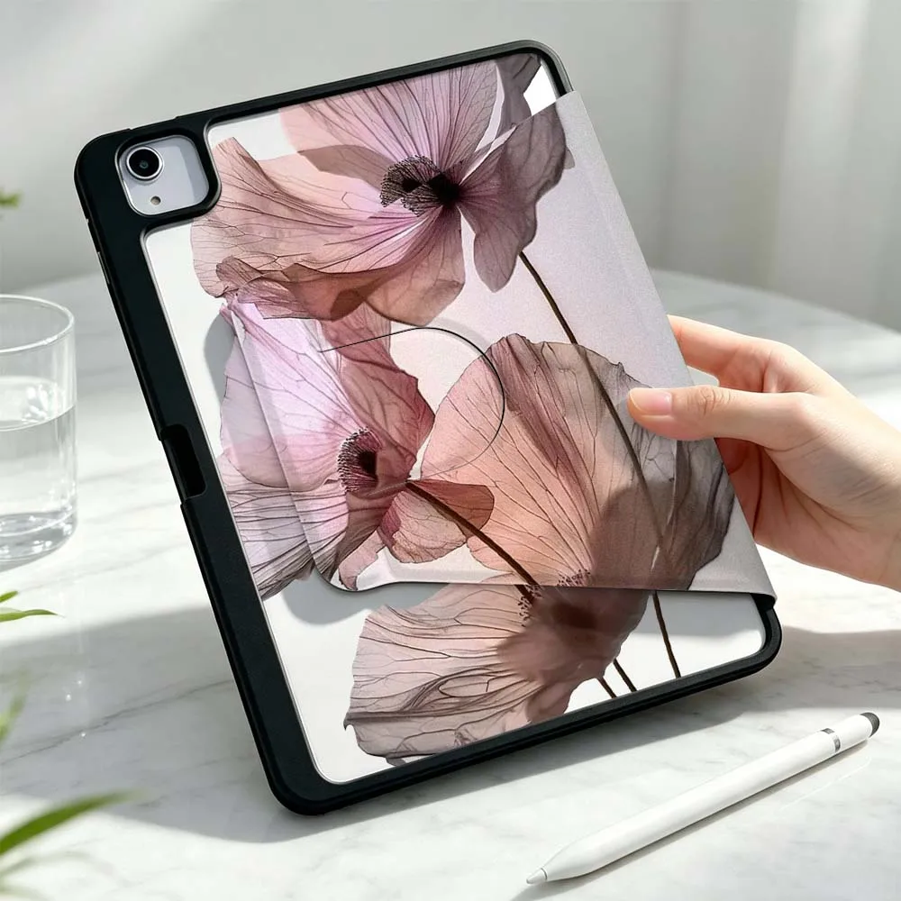 Art Design Petals For iPad Pro Air mini 6 5 4 12th M5 M4 M3 M2 A16 A17Pro 360° Rotation Stylus Storage Tablet Case