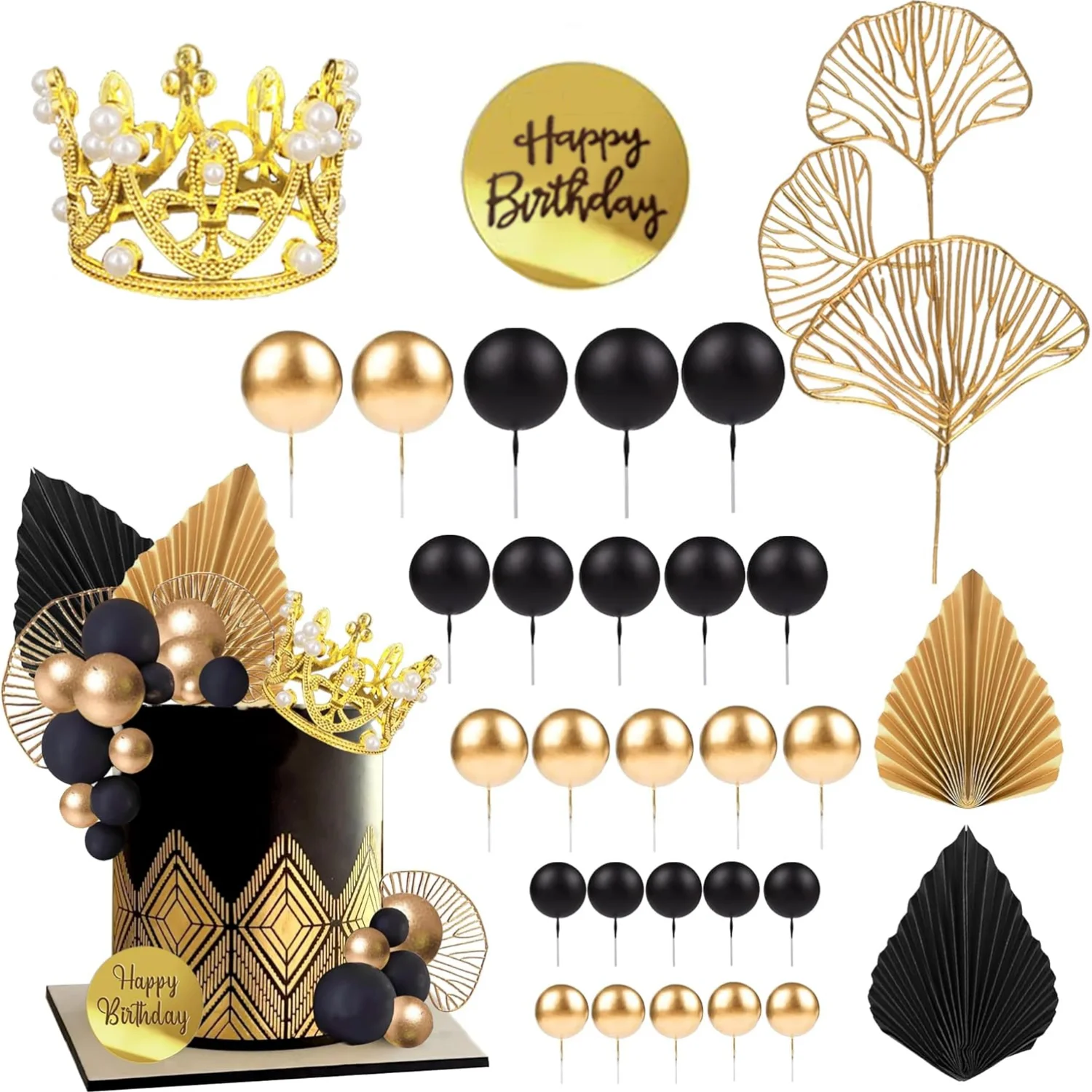 Bälle Kuchendeckel Krone Tiara Kuchendeckel Alles Gute zum Geburtstag Kuchendekorationen für Geburtstag Boho Hochzeit Babyparty Party Dekor – Detail 7
