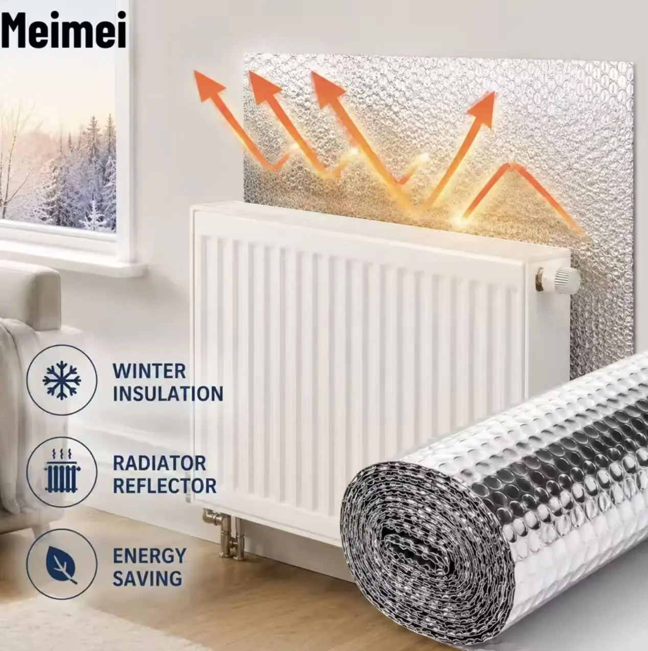 50cmx7m/Reflective film/radiator reflective film wall sticker, suitable for roof window insulation, double-sided aluminum foilcm