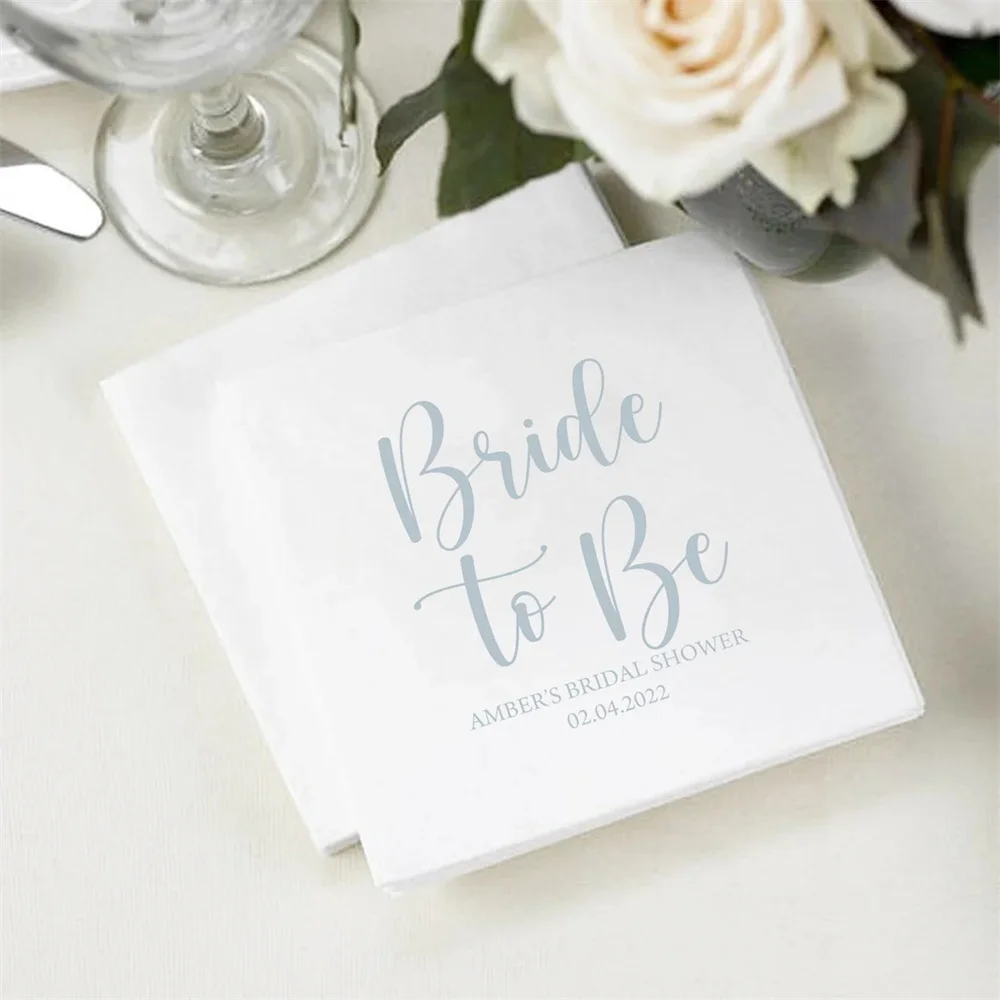 

50PCS Bride to Be Napkins, Blue and White, Custom Napkins, Bridal Shower, Cocktail Napkins, Personalized Napkin, White Napkin, S