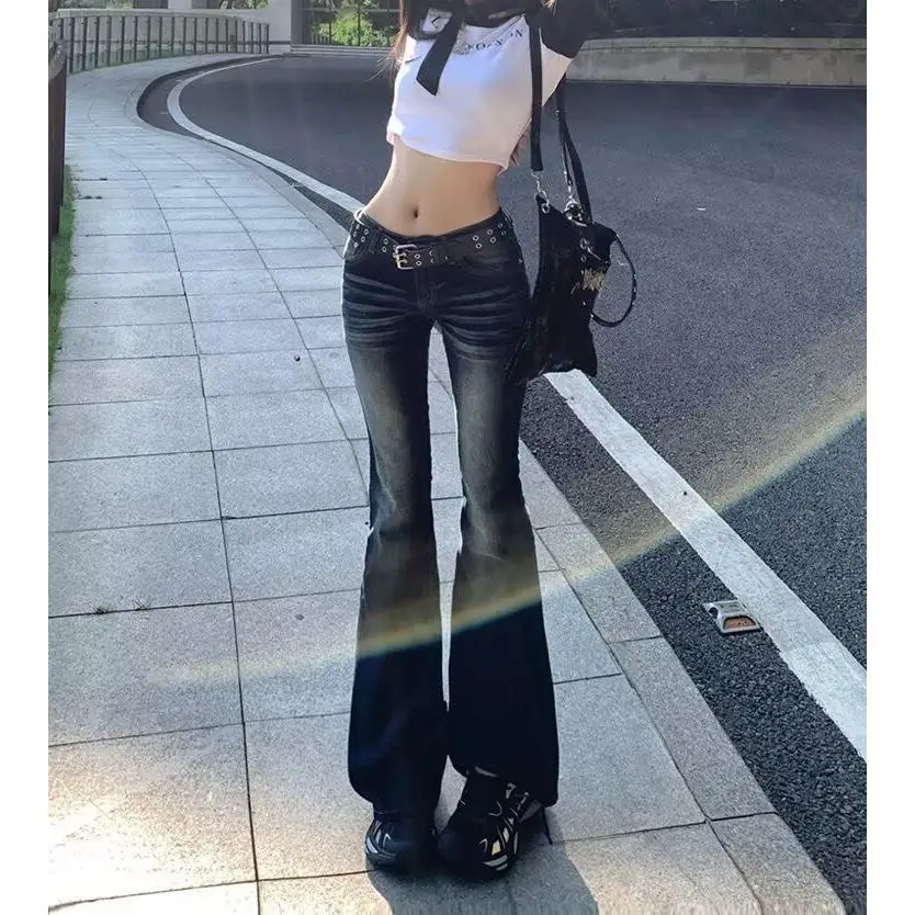 

Женские джинсы-клеш с низкой талией, эластичные, с высокой талией, прямые, для ранней осени, в американском стиле