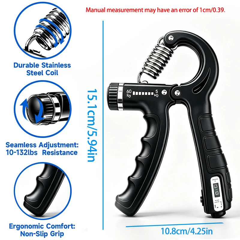 6PCS 5-60kg Adjustable Hand Grip Strength Strengthener Trainer Full Set With Counter Wrist Forearm And Hand Exerciser For Muscle