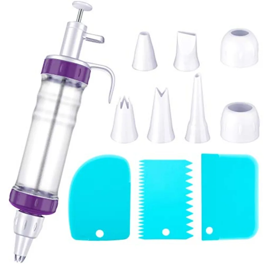 

Eaasty Cake Decorating Syringe Set, Cupcake Frosting Injector with 7 Icing Nozzles and 3 Cream Scrapers, Reusable Dessert Decor