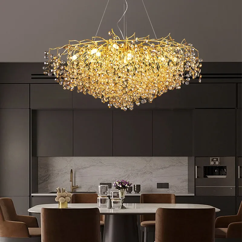 Modern Living Room Led Crystal Large Chandelier For Dining Room Long Pendant Lamp Restaurant Island