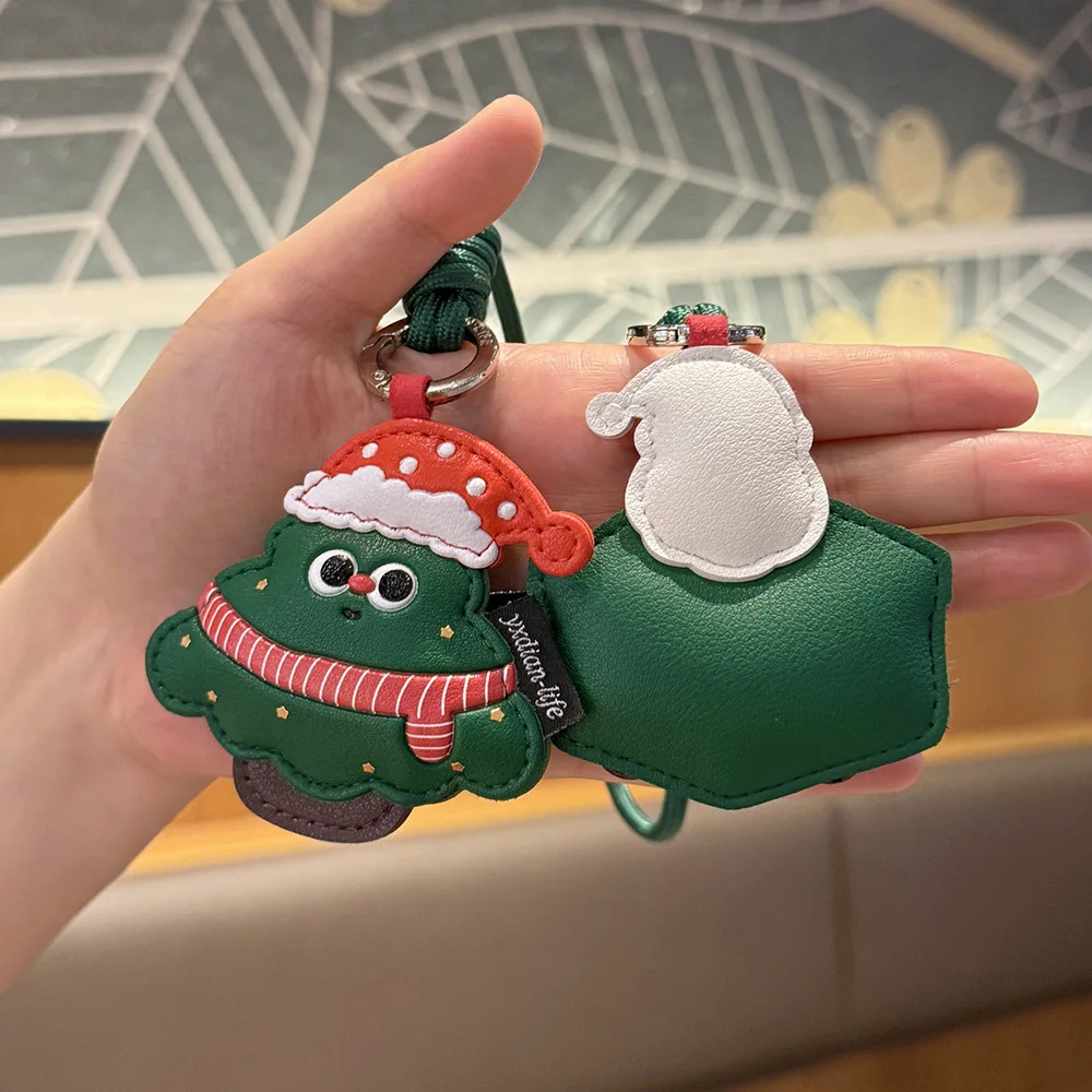 Cute Christmas PU Leather Keychain Santa Snowman Reindeer X‑mas Tree Bag Pendant  Lanyard Key Ring Holiday Party Gift Ornament