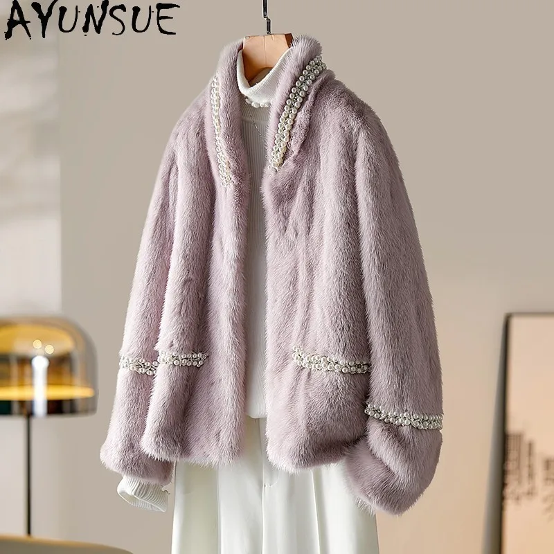 AYUNSUE Natural Mink Fur Coat for Woman 2025 New Elegant Winter Jacket Full Mink Fur Coats for Woman Clothes Fourrures Femmes