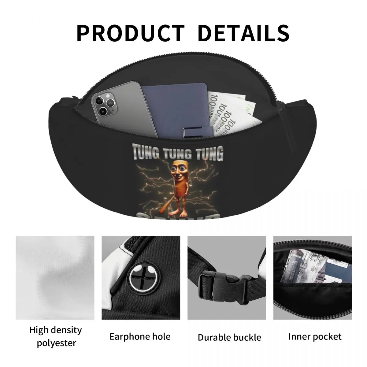 Personalizado italiano brainrot casual fanny pack homens mulheres animais dos desenhos animados crossbody cintura saco para caminhadas telefone bolsa de dinheiro
