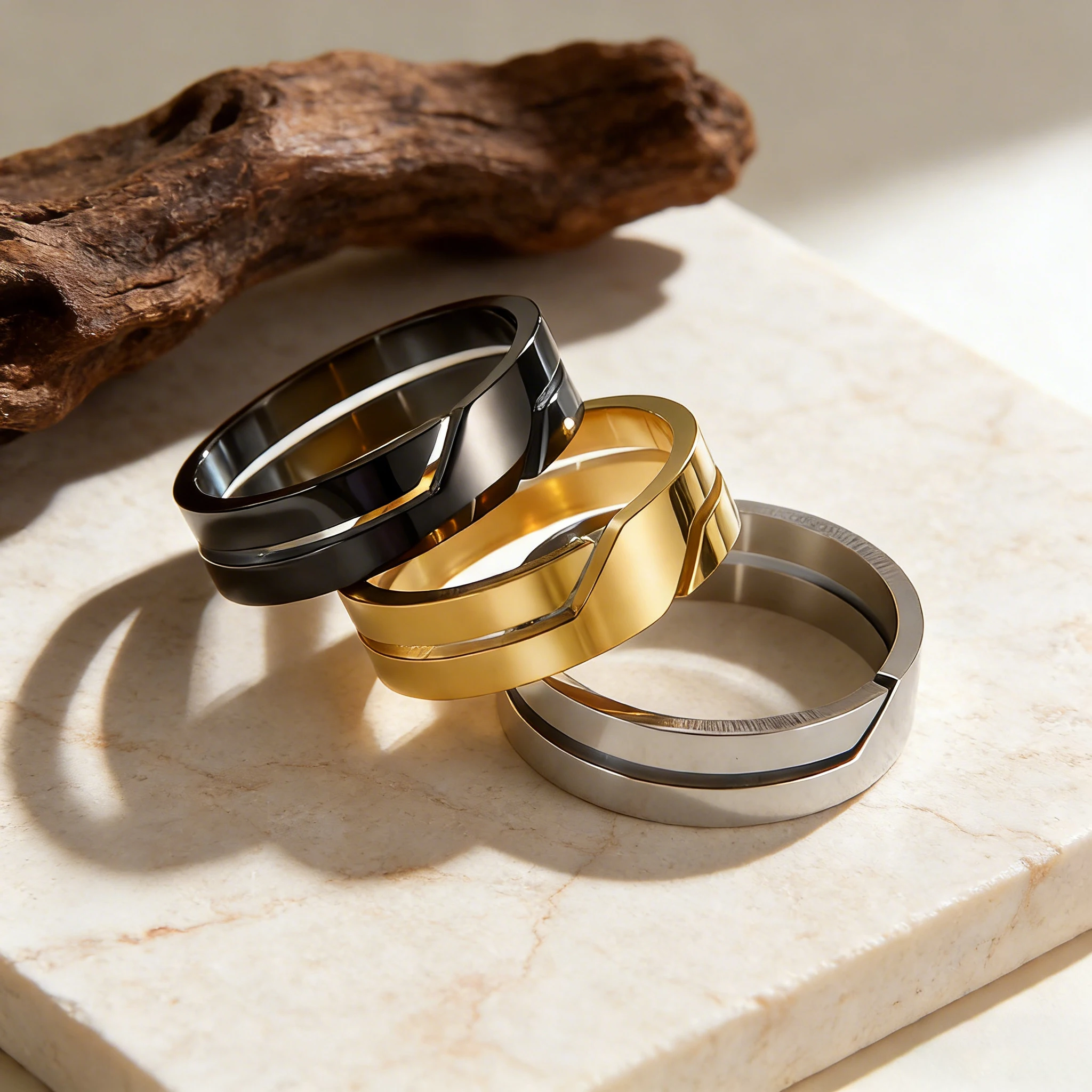 Kissmoon Minimalist Fashion Geometric Slanted Notch Couple Stainless Steel Ring for Men Women Wedding Band Party Jewelry Gifts