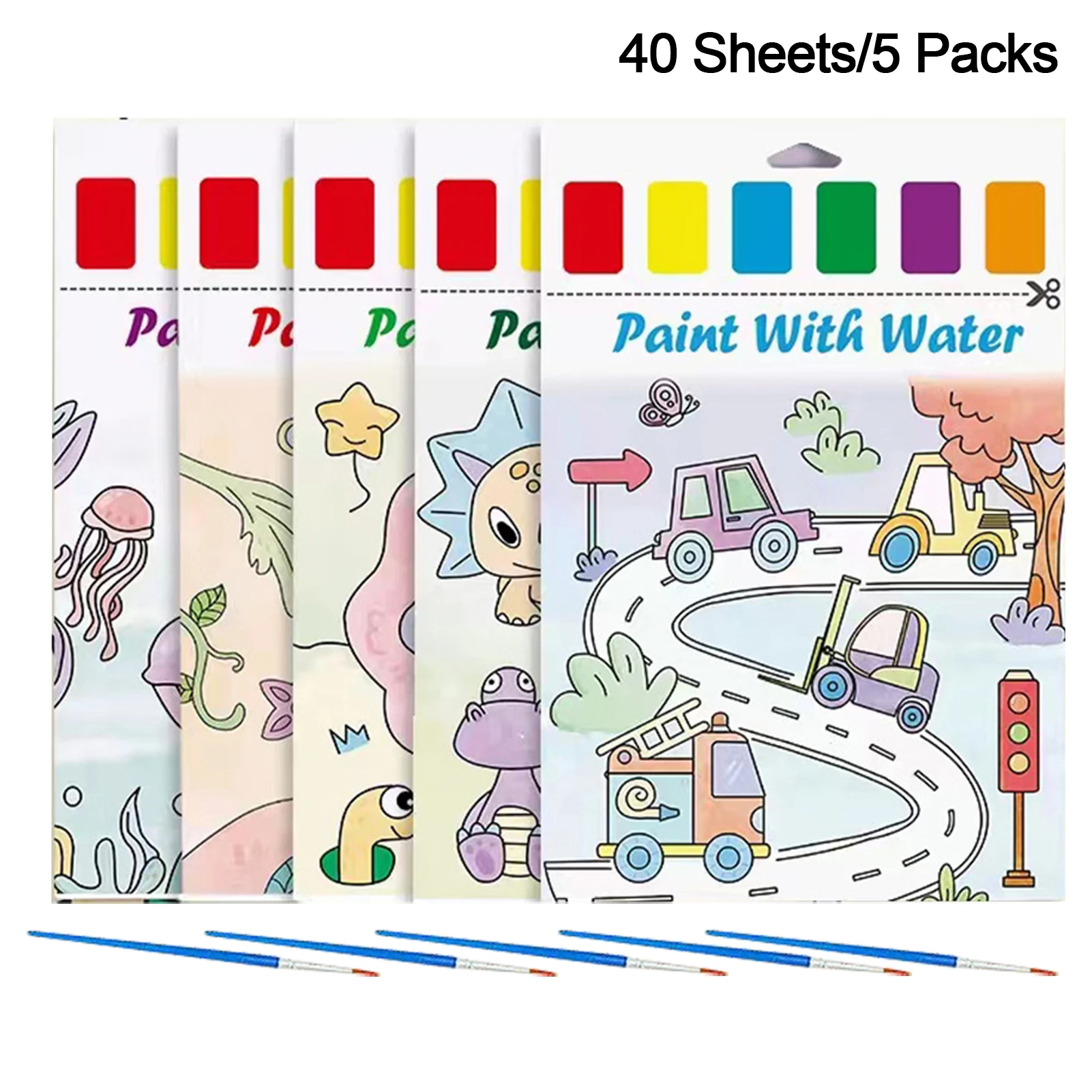 5 Packs Painting Paper Family Activities Gift Water Colouring Book 40 Sheets For Childrenfor MagicVehicle Entertainment Crafts
