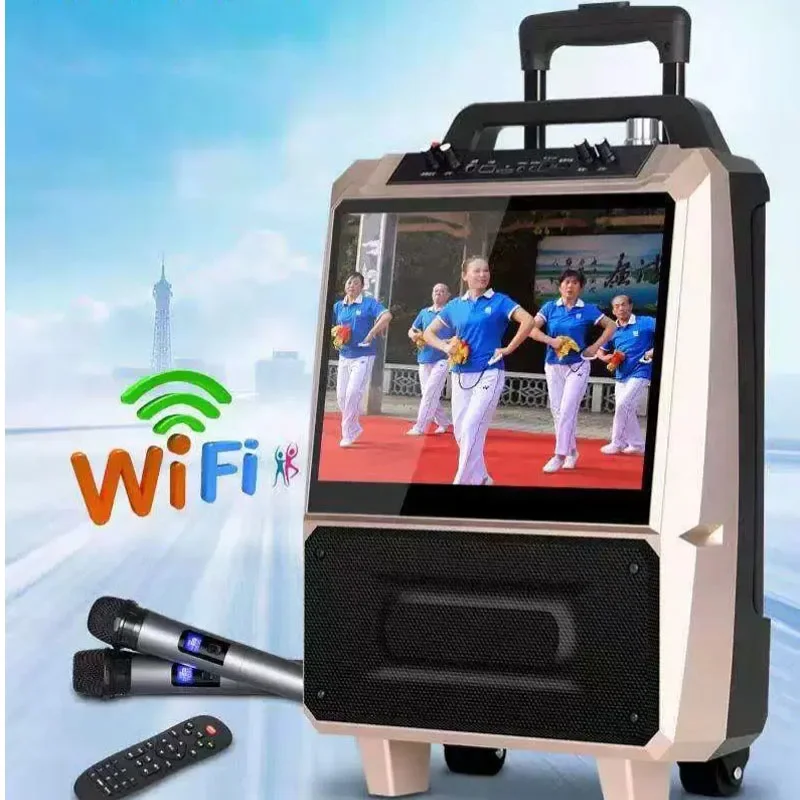Portable Trolley KTV Speaker with Touch Screen, WiFi Wireless Outdoor Video Audio Player, Rechargeable Party Bluetooth Speaker
