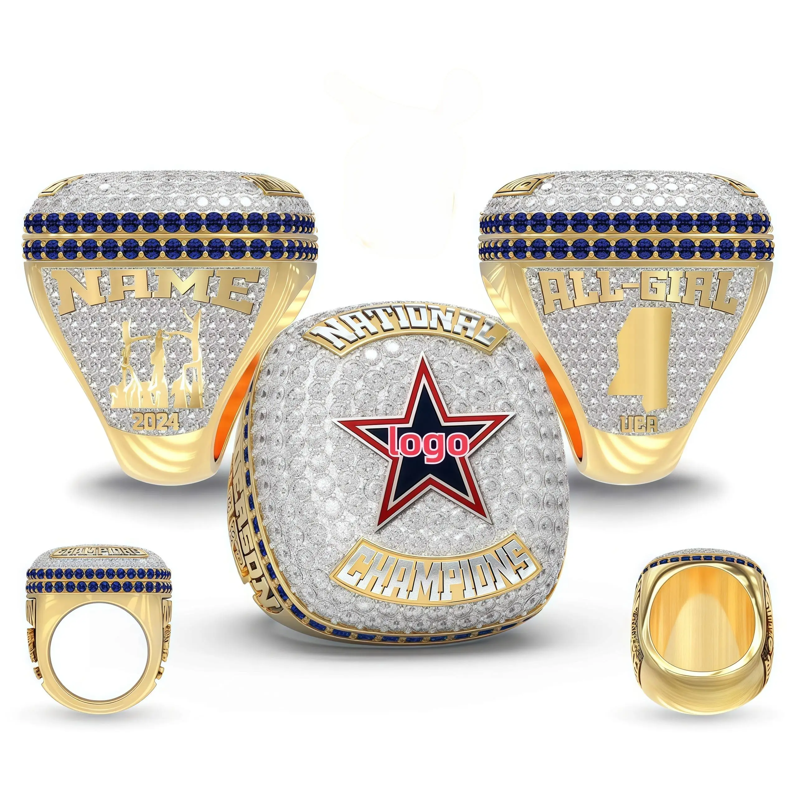 Customized Gold Sports Championship Ring with Personalized Design Name and Number Customized Basketball, Baseball, Football, Rug
